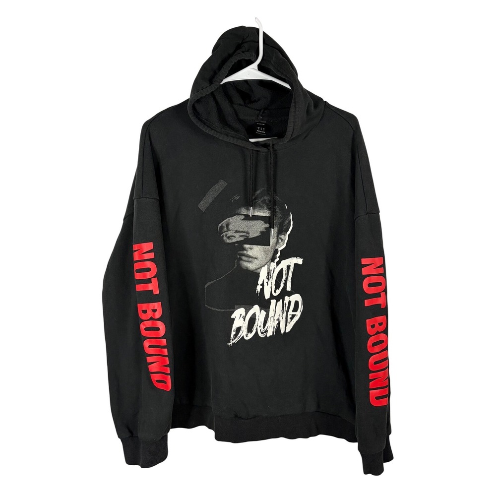 SHEIN Not Bound Hoodie XL Black Graphic Streetwear Red Sleeve‎ Print Oversized